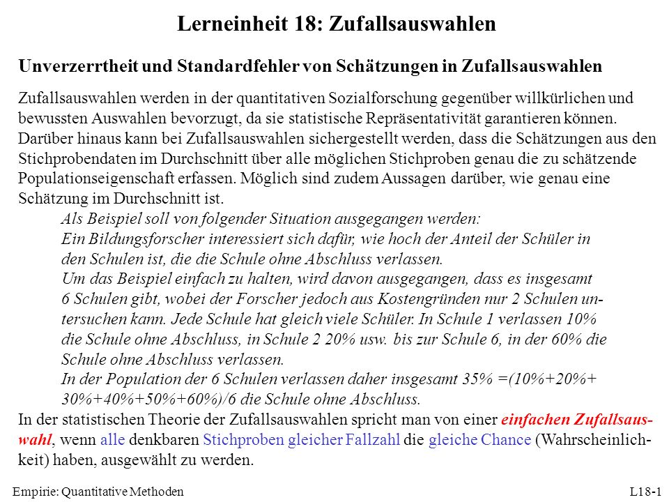 Lerneinheit 18: Zufallsauswahlen