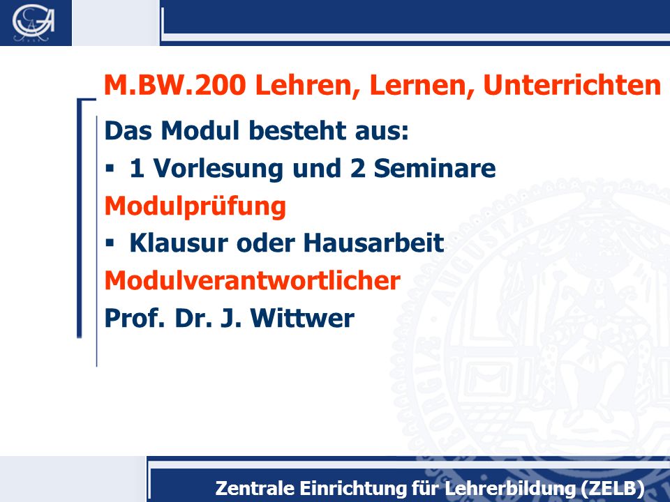 M.BW.200 Lehren, Lernen, Unterrichten