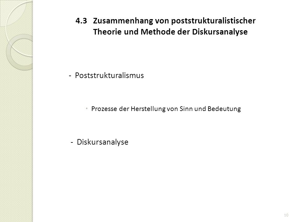 4.3 Zusammenhang von poststrukturalistischer Theorie und Methode der Diskursanalyse