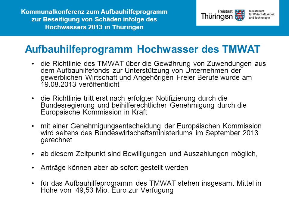 Aufbauhilfeprogramm Hochwasser des TMWAT