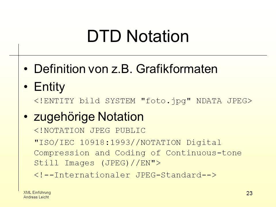 DTD Notation Definition von z.B. Grafikformaten Entity