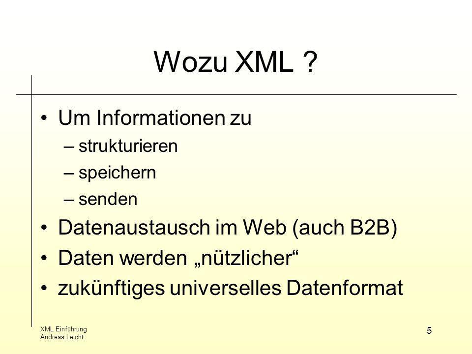 Wozu XML Um Informationen zu Datenaustausch im Web (auch B2B)