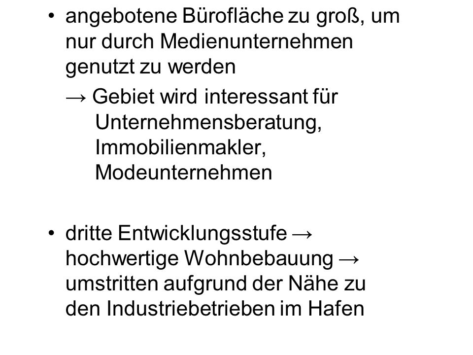 angebotene Bürofläche zu groß, um nur durch Medienunternehmen genutzt zu werden