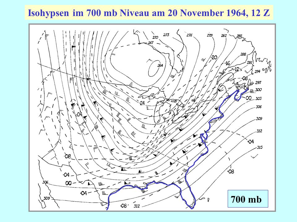 Isohypsen im 700 mb Niveau am 20 November 1964, 12 Z