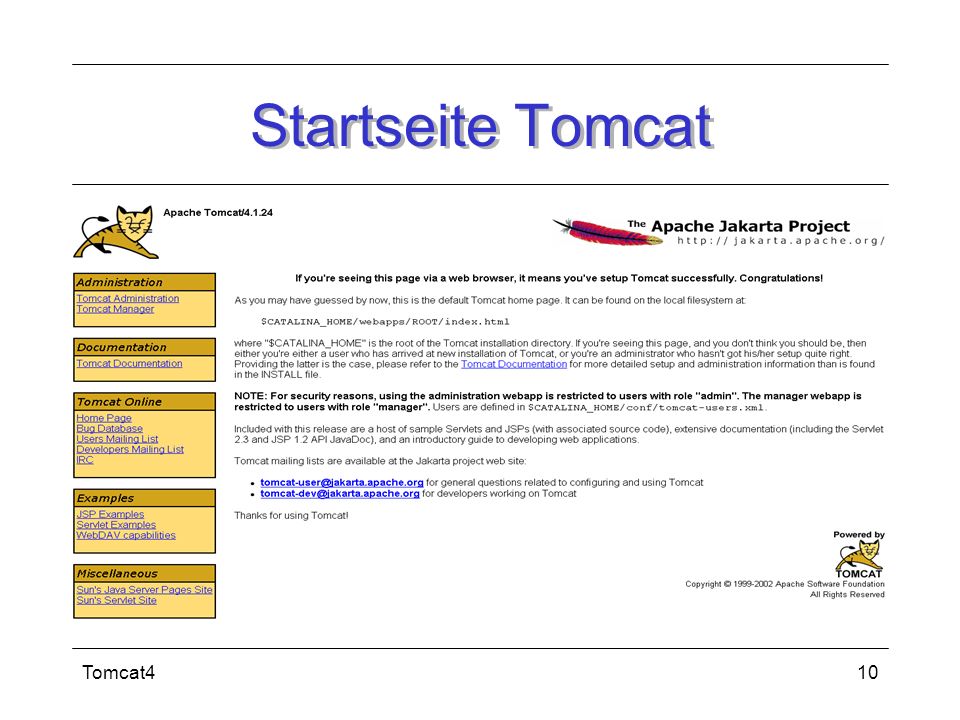 Startseite Tomcat Tomcat4