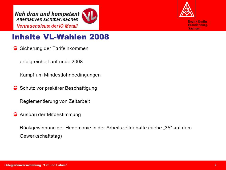 Inhalte VL-Wahlen 2008 Sicherung der Tarifeinkommen
