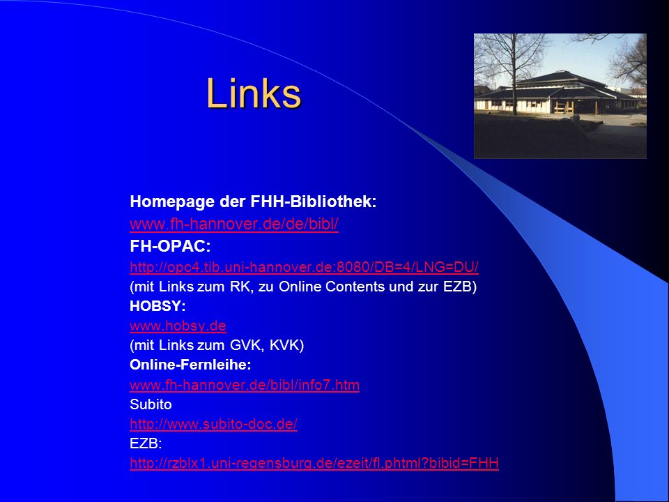 Links Homepage der FHH-Bibliothek: