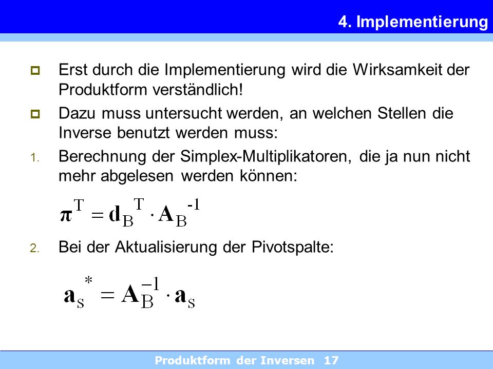 Produktform der Inversen 17