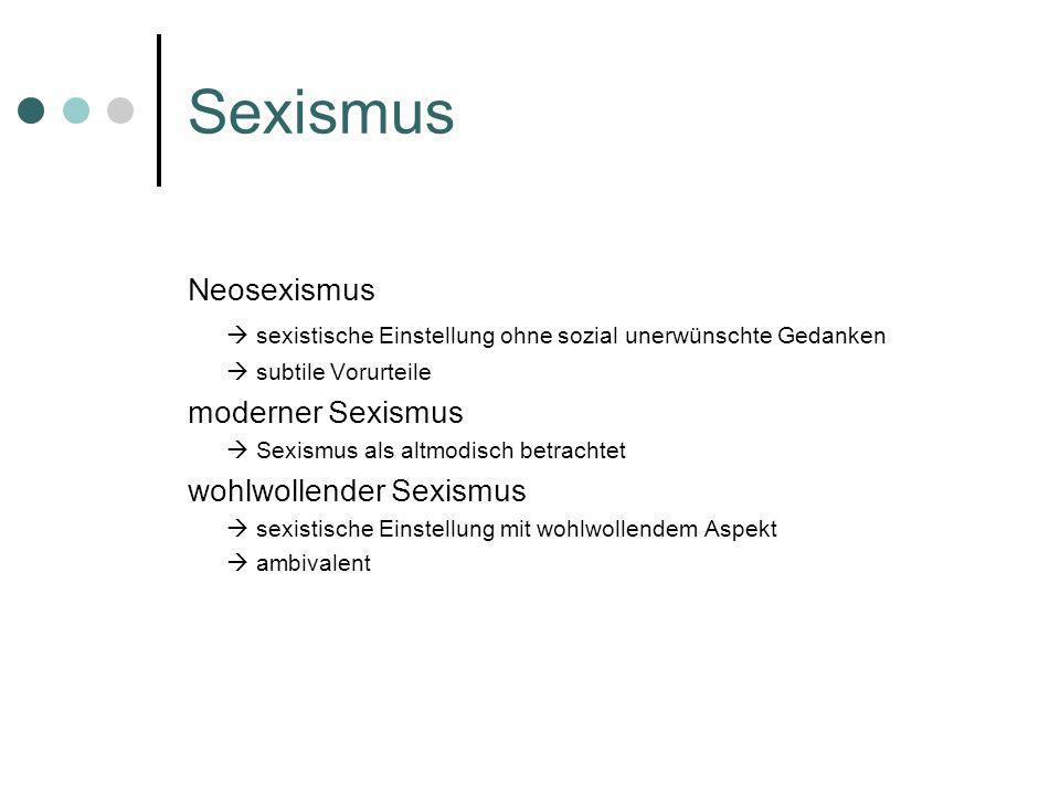Sexismus Neosexismus.  sexistische Einstellung ohne sozial unerwünschte Gedanken.  subtile Vorurteile.