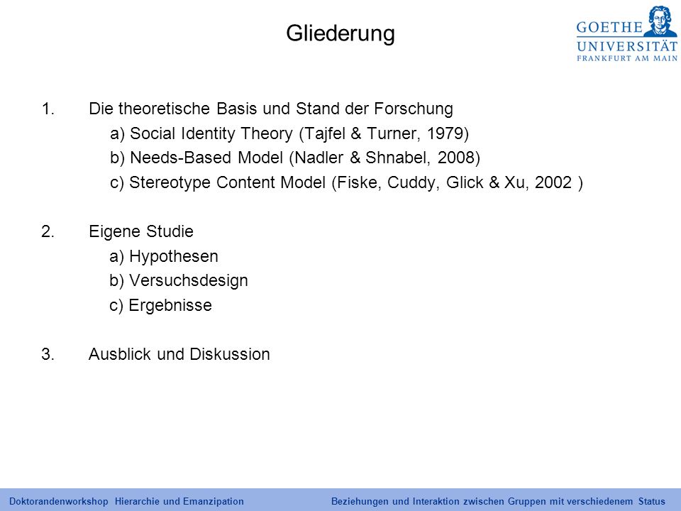 Gliederung 1. Die theoretische Basis und Stand der Forschung