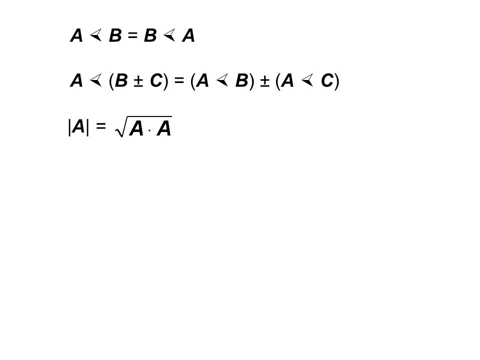 A  B = B  A A  (B ± C) = (A  B) ± (A  C) |A| =