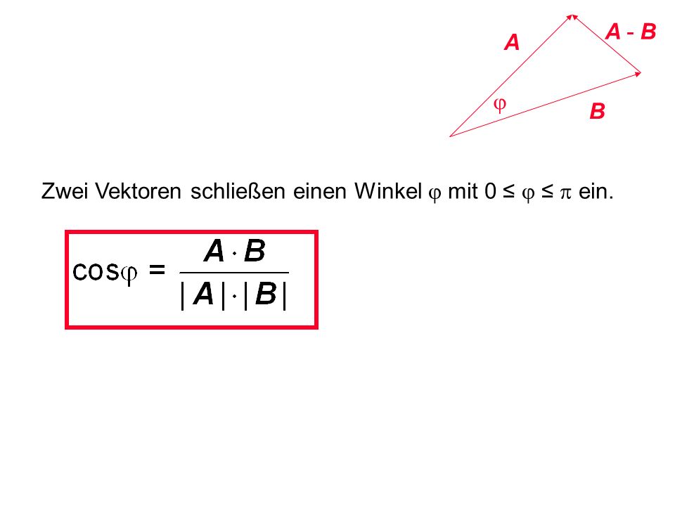 A - B A j B Zwei Vektoren schließen einen Winkel j mit 0 ≤ j ≤ p ein.
