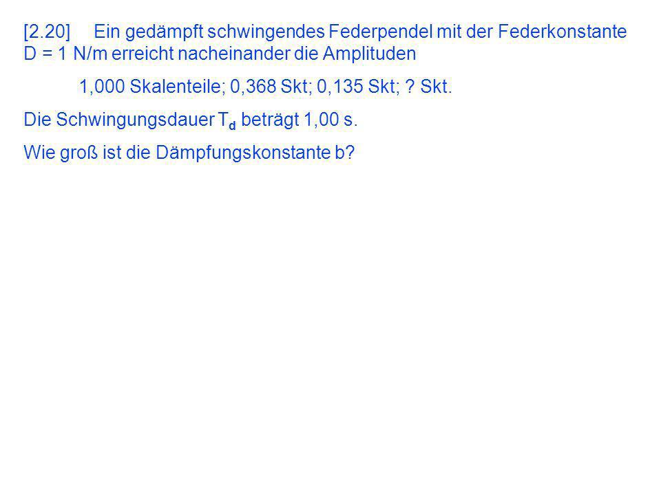 [2.20] Ein gedämpft schwingendes Federpendel mit der Federkonstante D = 1 N/m erreicht nacheinander die Amplituden