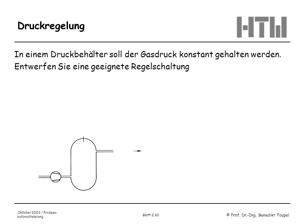 Druckregelung In einem Druckbehälter soll der Gasdruck konstant gehalten werden. Entwerfen Sie eine geeignete Regelschaltung.