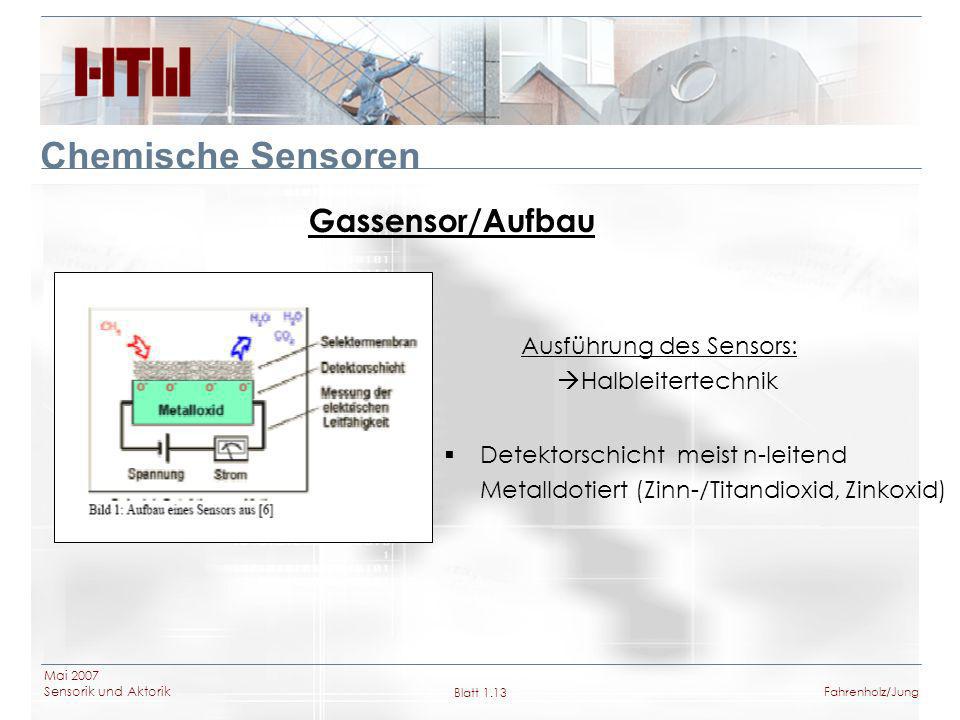 Chemische Sensoren Gassensor/Aufbau Ausführung des Sensors: