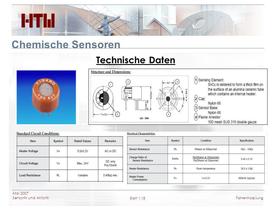 Chemische Sensoren Technische Daten Mai 2007 Sensorik und Aktorik
