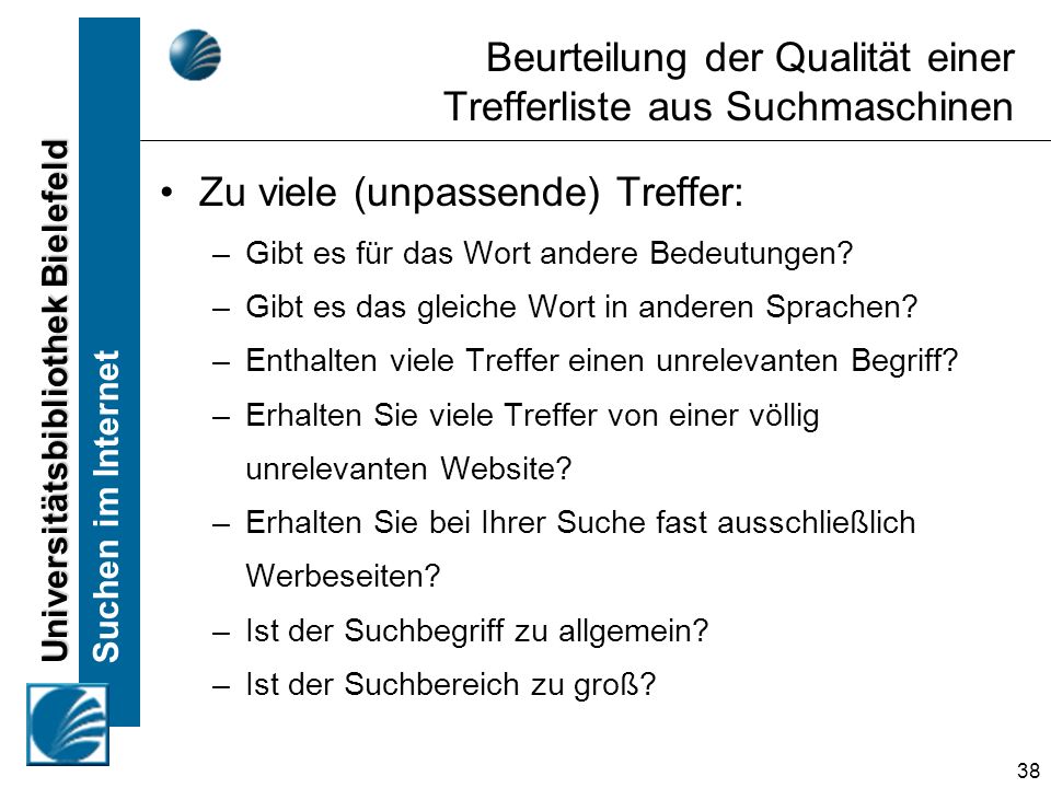 Beurteilung der Qualität einer Trefferliste aus Suchmaschinen