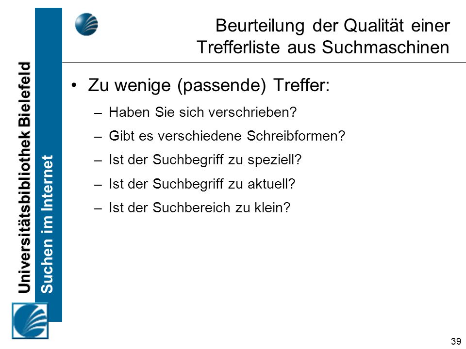 Beurteilung der Qualität einer Trefferliste aus Suchmaschinen