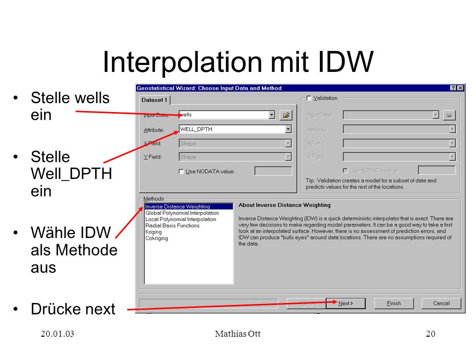 Interpolation mit IDW Stelle wells ein Stelle Well_DPTH ein