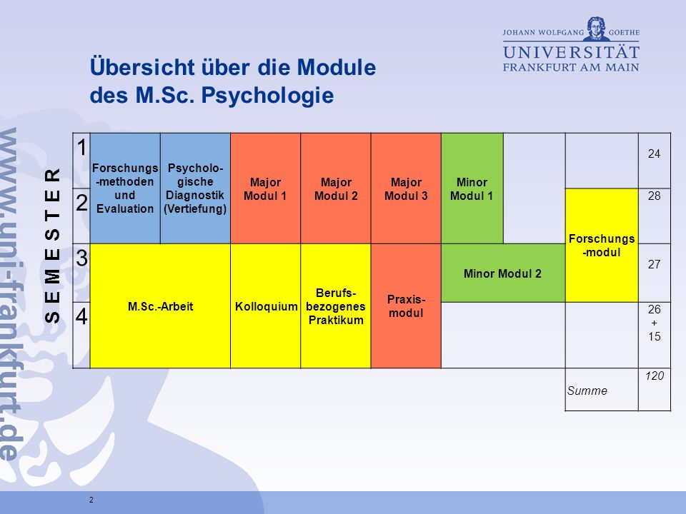 Übersicht über die Module des M.Sc. Psychologie