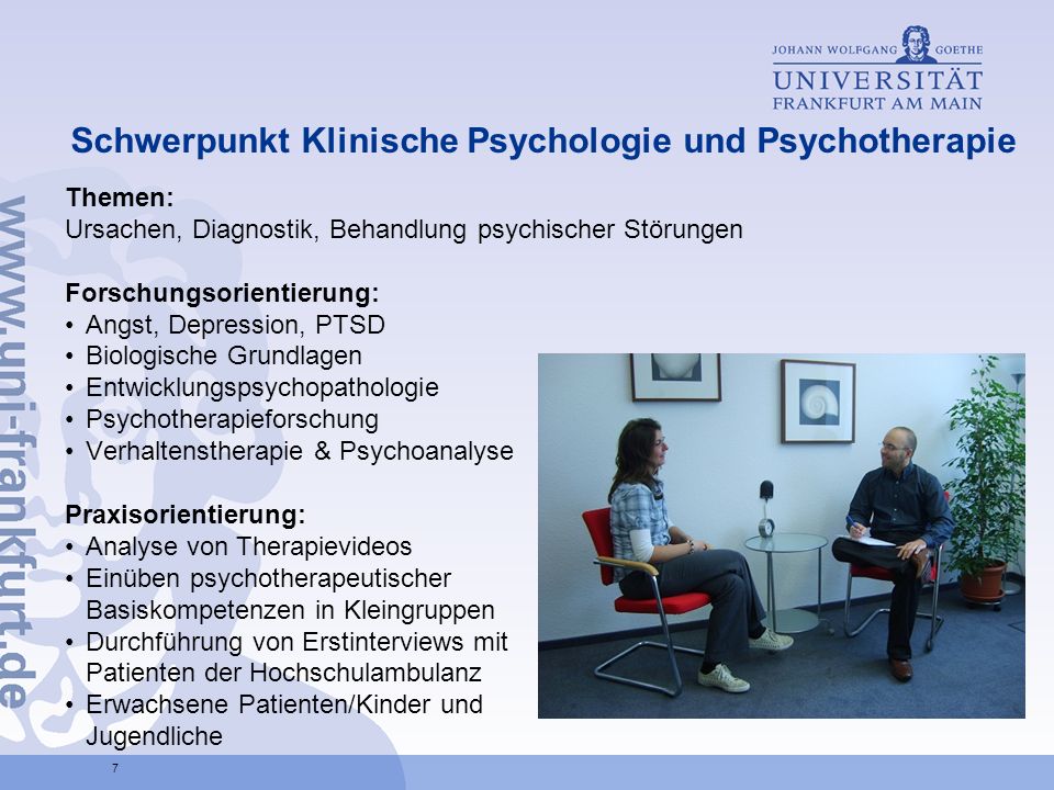 Schwerpunkt Klinische Psychologie und Psychotherapie