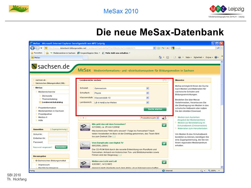Die neue MeSax-Datenbank