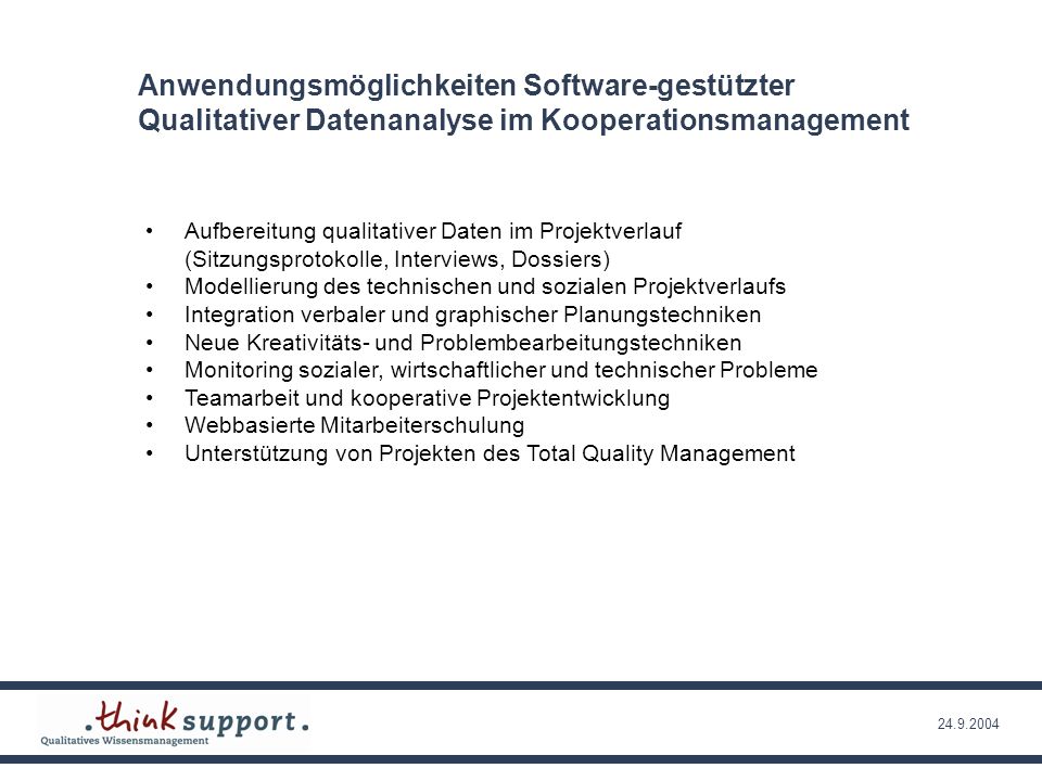 Anwendungsmöglichkeiten Software-gestützter Qualitativer Datenanalyse im Kooperationsmanagement