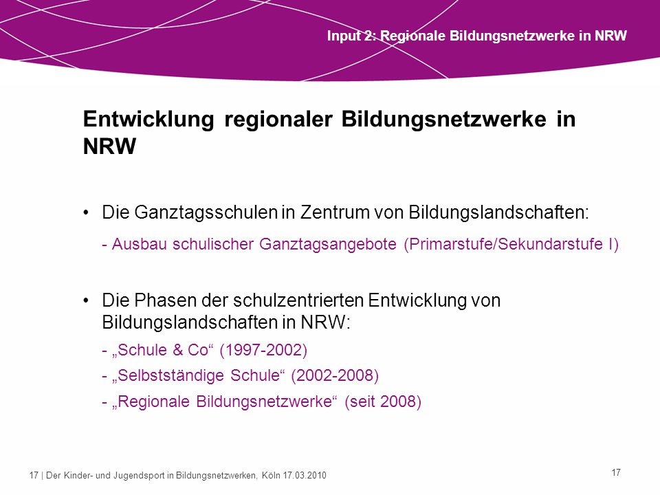 Entwicklung regionaler Bildungsnetzwerke in NRW