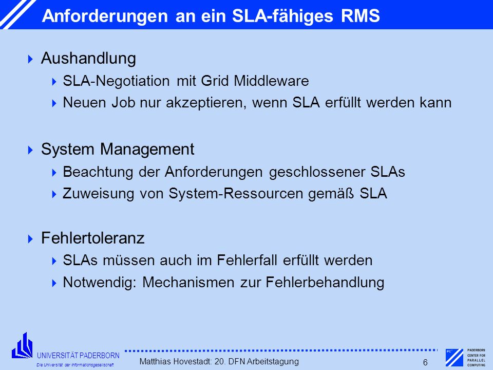 Anforderungen an ein SLA-fähiges RMS