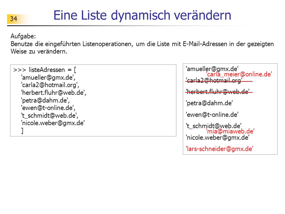 Eine Liste dynamisch verändern