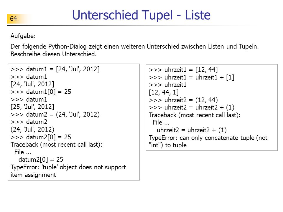Unterschied Tupel - Liste
