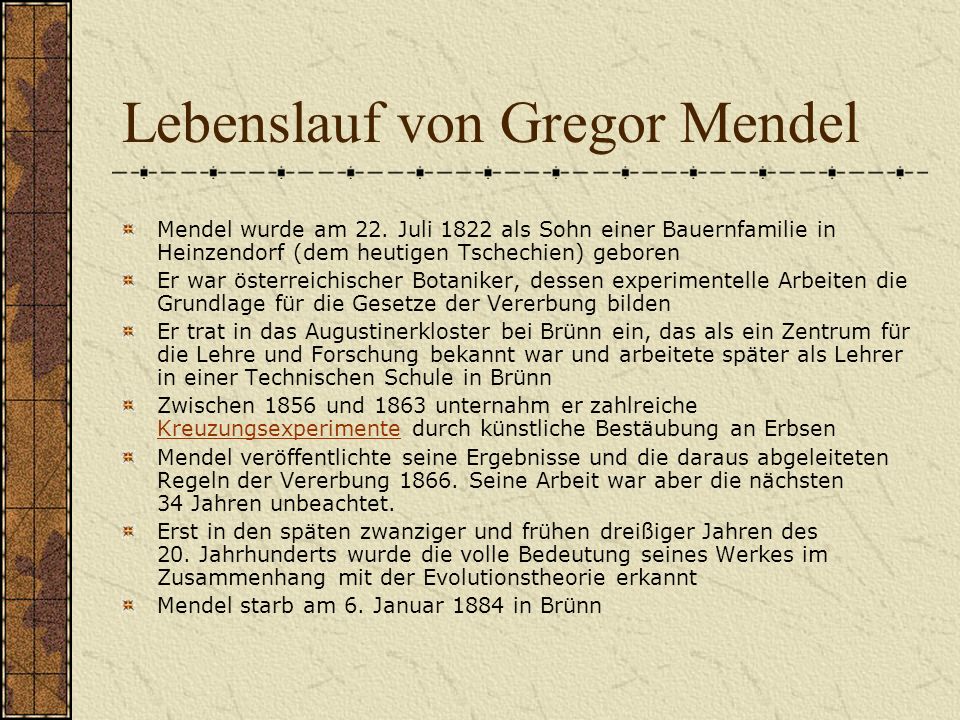 Lebenslauf von Gregor Mendel