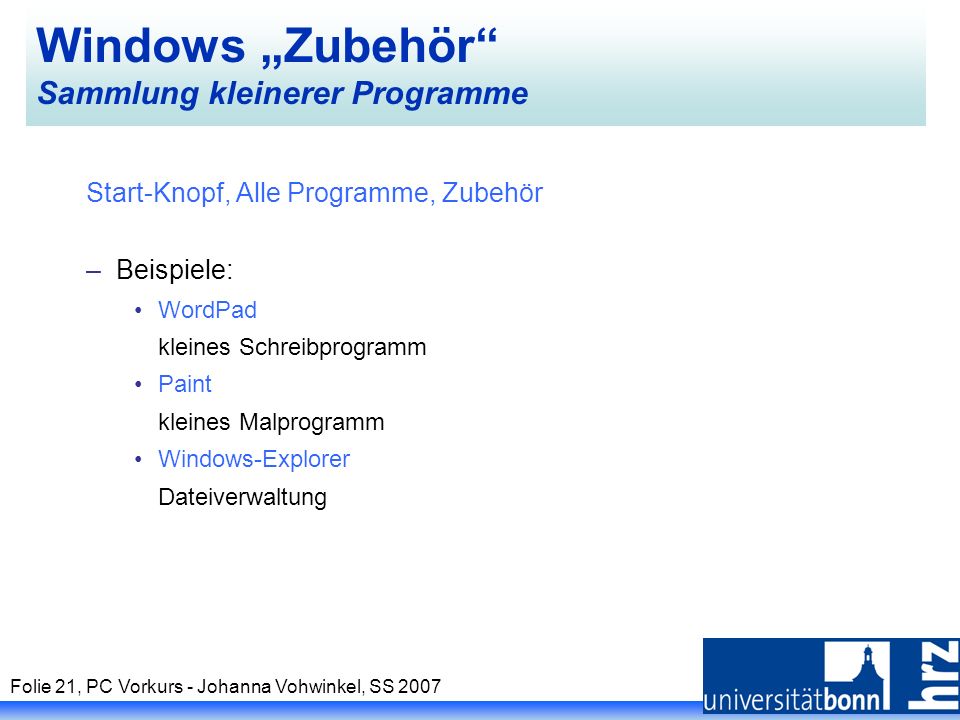 Windows „Zubehör Sammlung kleinerer Programme
