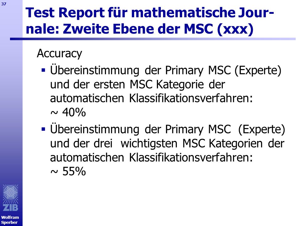 Test Report für mathematische Jour-nale: Zweite Ebene der MSC (xxx)