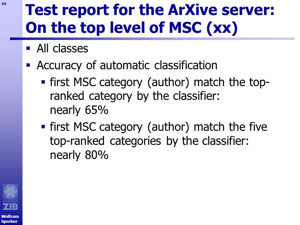 Test report for the ArXive server: On the top level of MSC (xx)