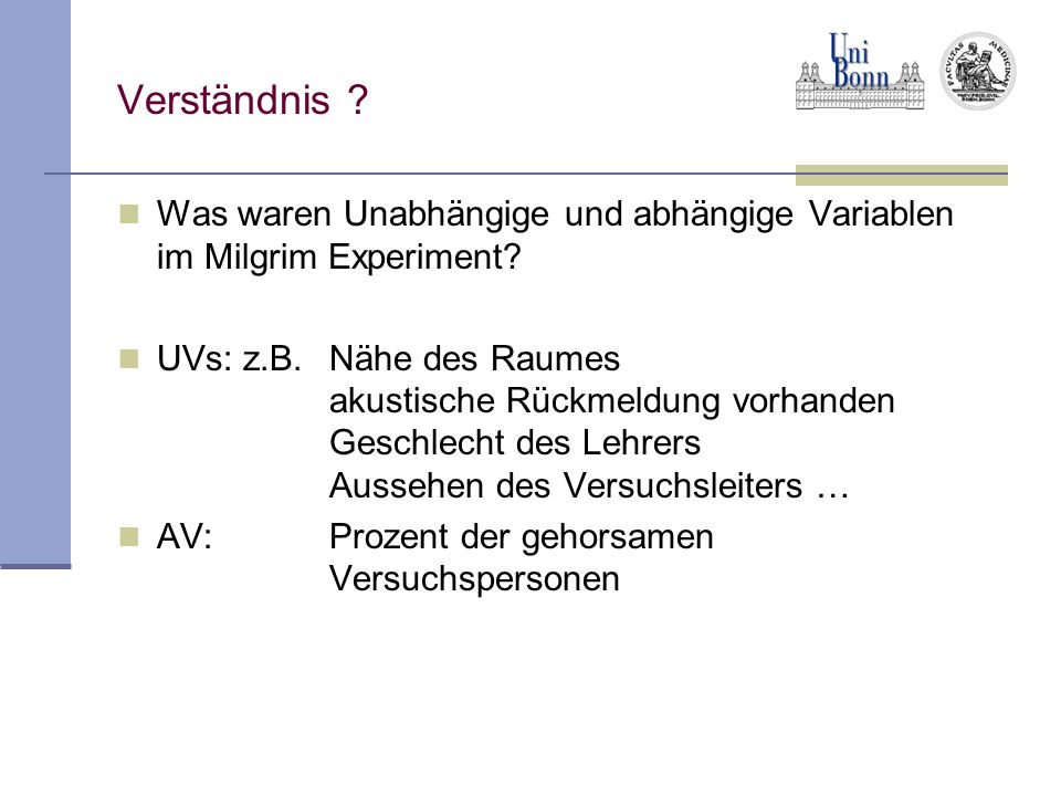 Verständnis Was waren Unabhängige und abhängige Variablen im Milgrim Experiment