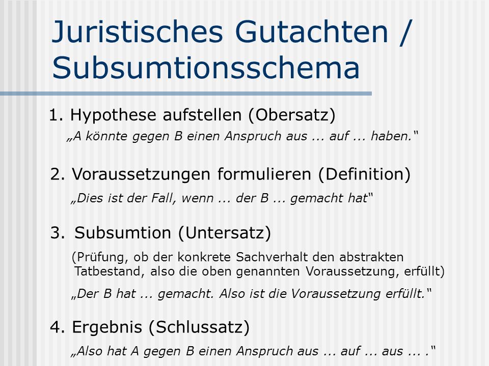 Juristisches Gutachten / Subsumtionsschema