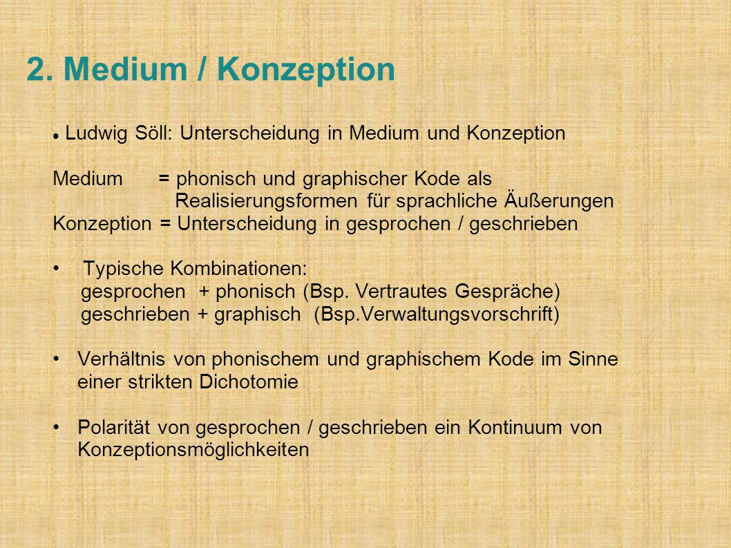 2. Medium / Konzeption Ludwig Söll: Unterscheidung in Medium und Konzeption.