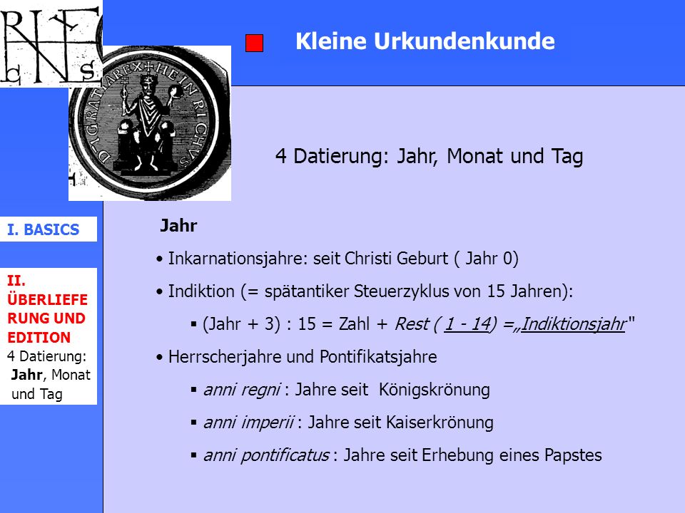 Kleine Urkundenkunde 4 Datierung: Jahr, Monat und Tag Jahr