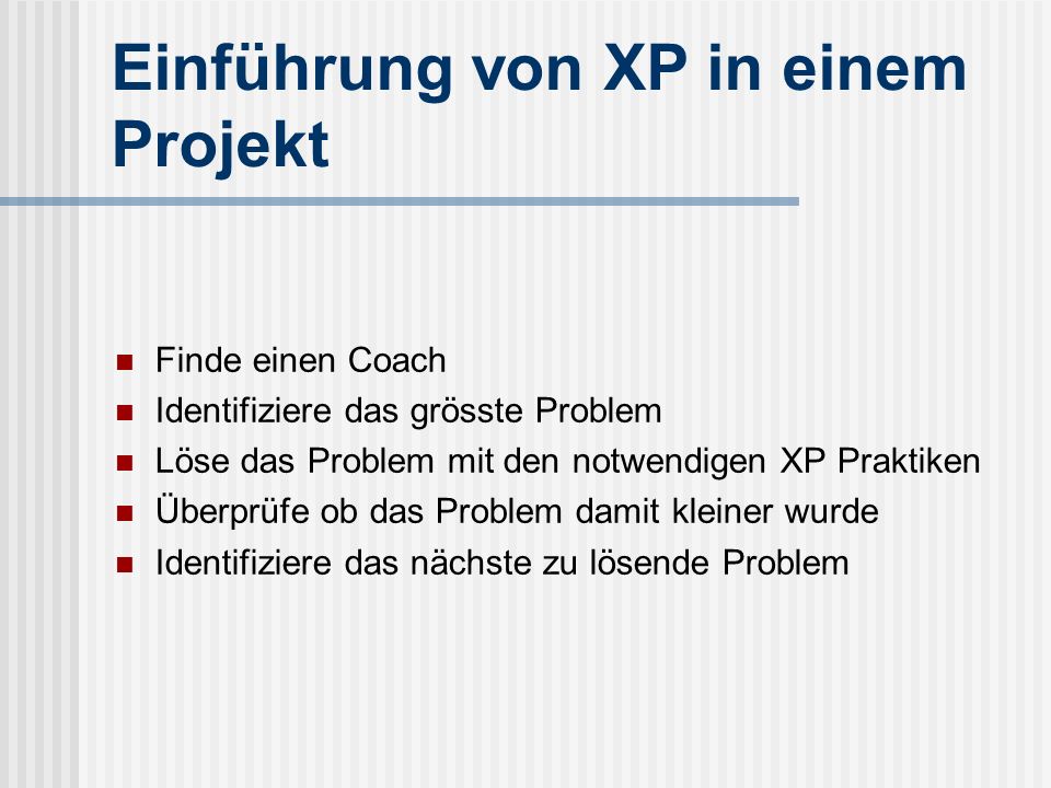 Einführung von XP in einem Projekt