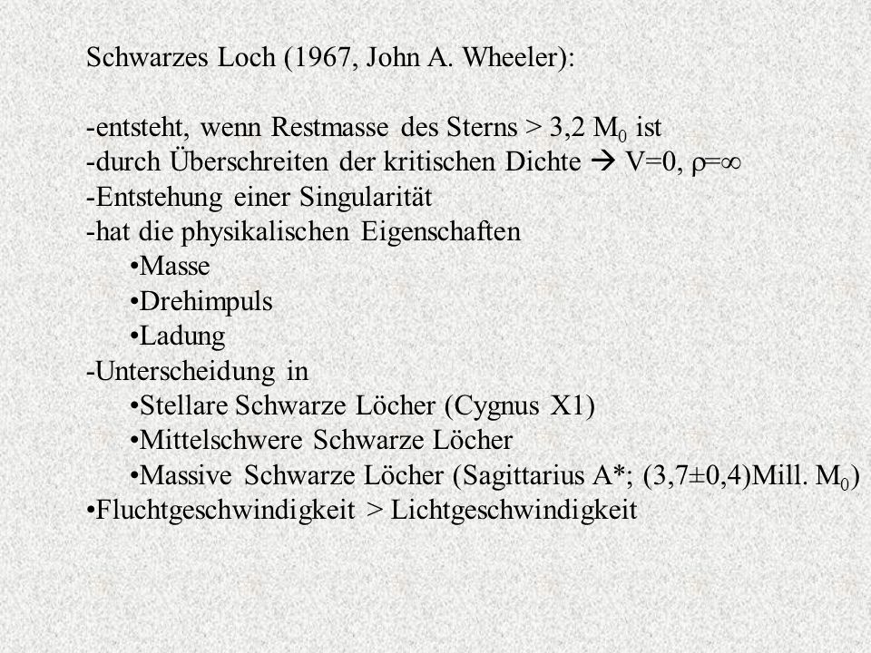 Schwarzes Loch (1967, John A. Wheeler):