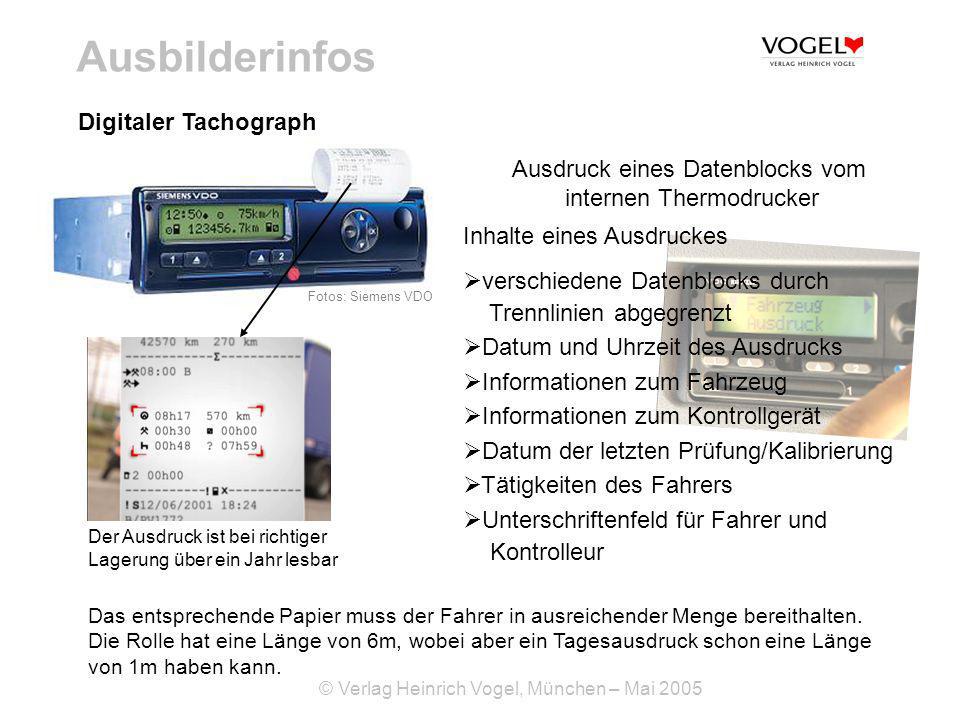 Ausbilderinfos Digitaler Tachograph Ausdruck eines Datenblocks vom