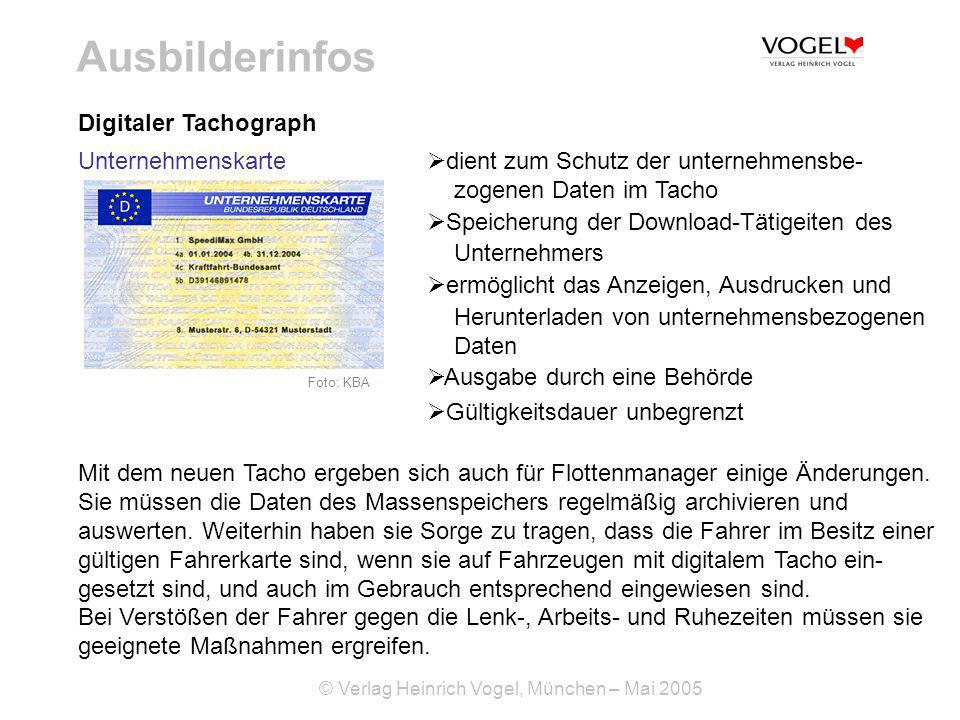 Ausbilderinfos Digitaler Tachograph Unternehmenskarte