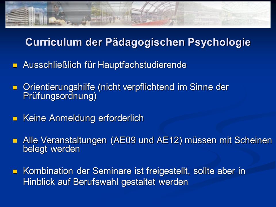 Curriculum der Pädagogischen Psychologie
