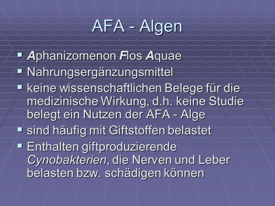 AFA - Algen Aphanizomenon Flos Aquae Nahrungsergänzungsmittel