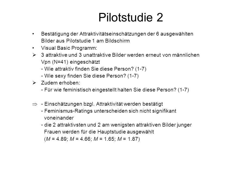 Pilotstudie 2 Bestätigung der Attraktivitätseinschätzungen der 6 ausgewählten. Bilder aus Pilotstudie 1 am Bildschirm.