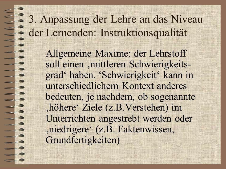 3. Anpassung der Lehre an das Niveau der Lernenden: Instruktionsqualität