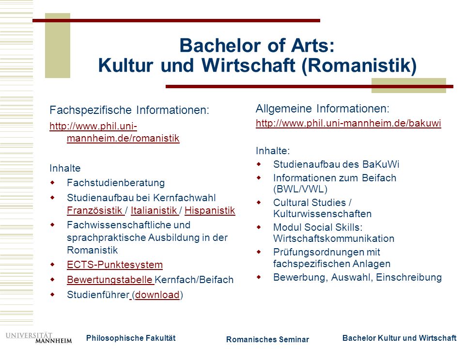 Bachelor of Arts: Kultur und Wirtschaft (Romanistik)