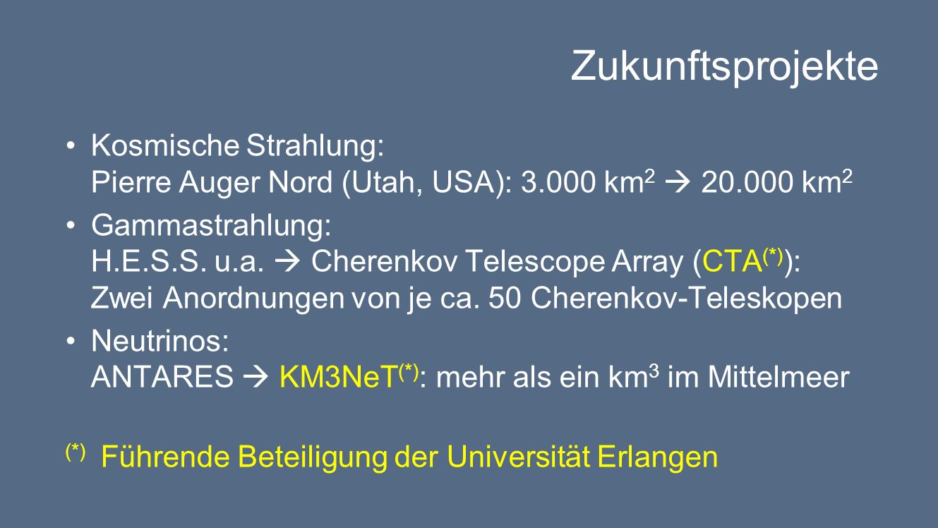 Zukunftsprojekte Kosmische Strahlung: Pierre Auger Nord (Utah, USA): km2  km2.