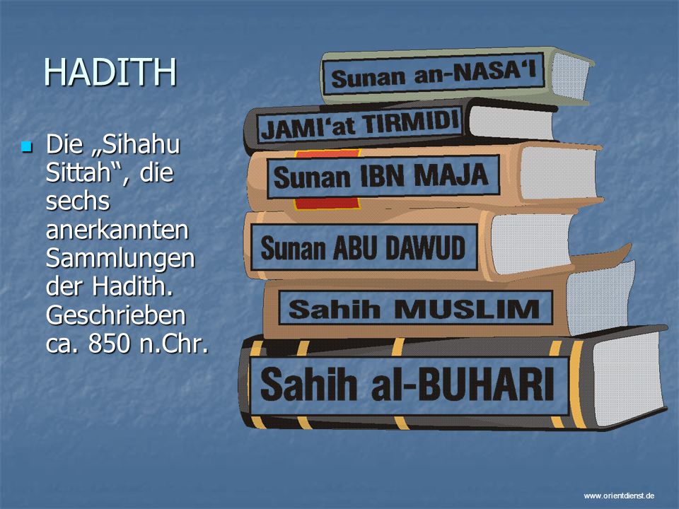 HADITH Die „Sihahu Sittah , die sechs anerkannten Sammlungen der Hadith. Geschrieben ca. 850 n.Chr.